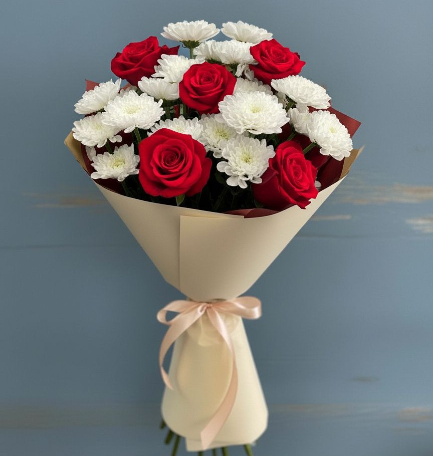 Букет цветов из: Розы и Хризантемы в Васильково