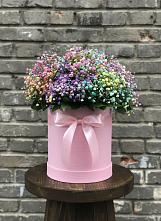 Цветочная композиция из Гипсофила и Розы в шляпной коробке в Васильково
