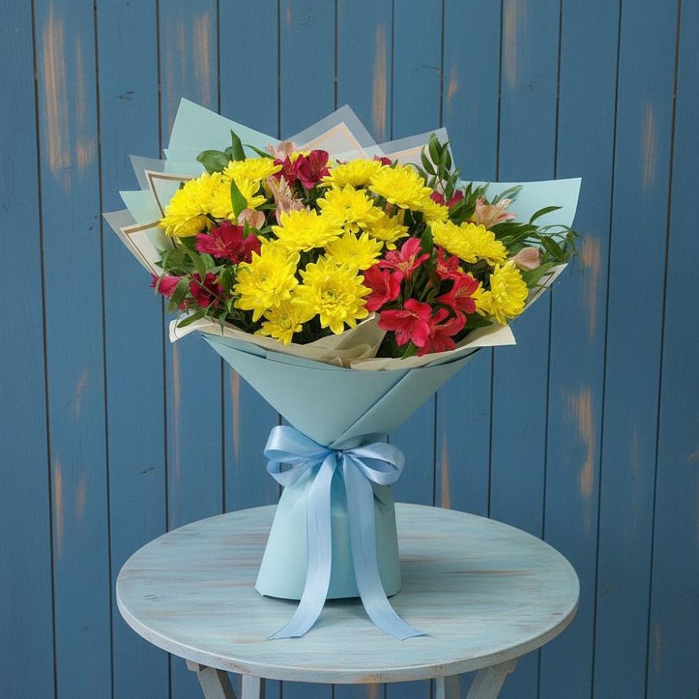 Букет цветов из: Альстромерии и Хризантемы в Васильково