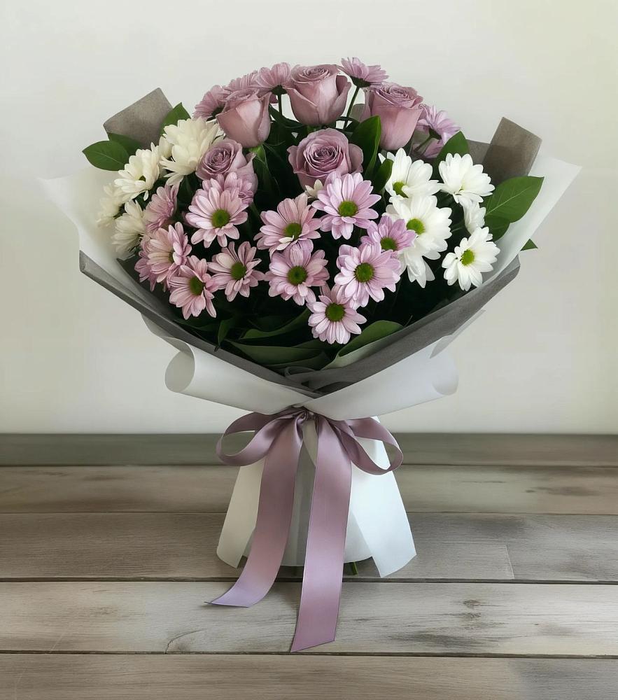 Букет цветов из: Хризантемы и Розы в Васильково