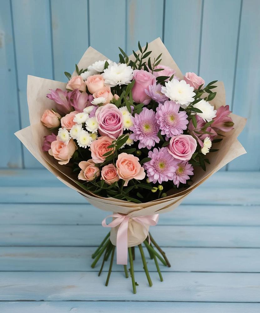 Букет цветов из: Хризантемы, Розы и Альстромерии в Васильково