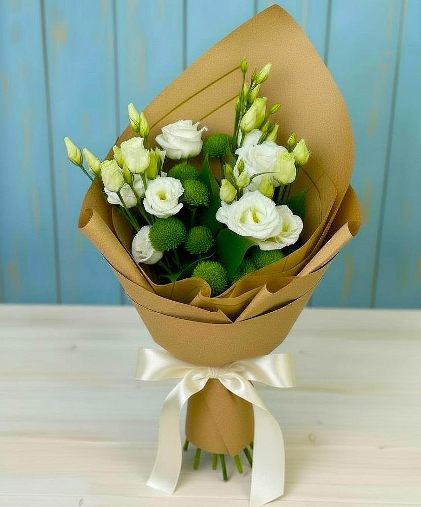 Букет цветов из: Хризантемы и Лизиантусы в Васильково