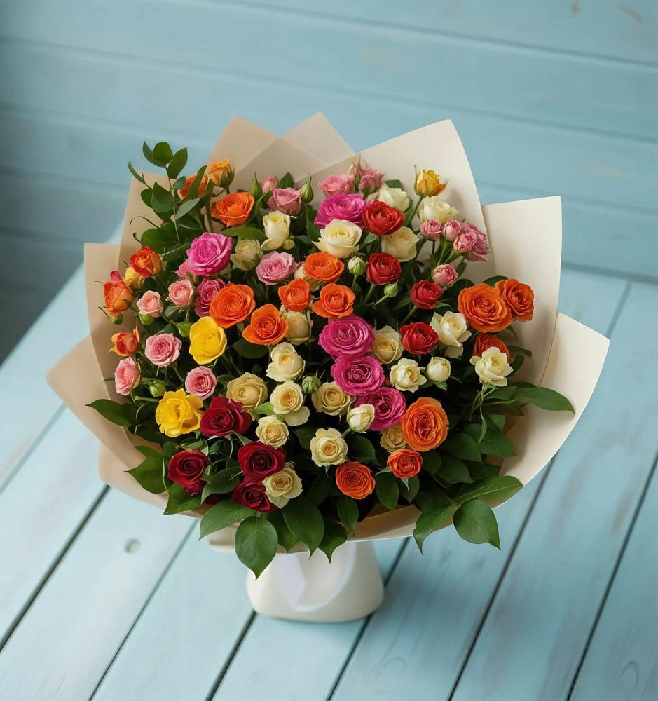 Букет Микс из разноцветных кустовых роз в Васильково