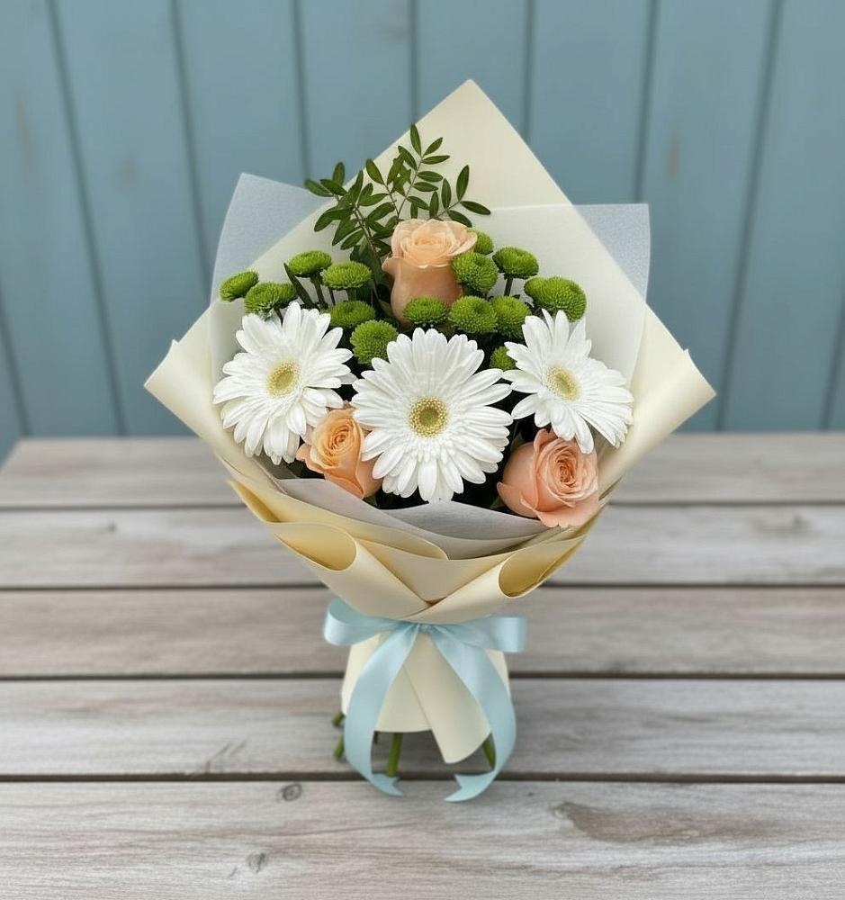 Букет цветов из: Герберы, Розы и Хризантемы в Васильково