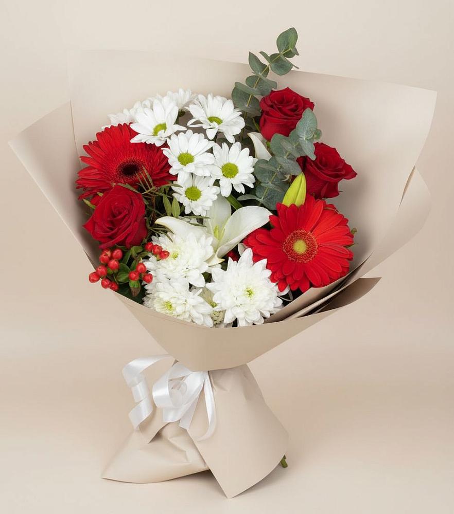 Букет цветов из: Розы, Хризантемы, Герберы и Лилии в Васильково
