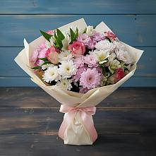 Букет цветов из:  Хризантемы, Альстромерии и Розы в Васильково