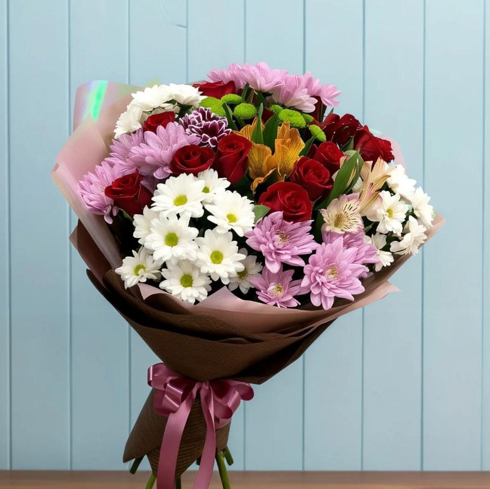 Букет цветов из: Розы, Хризантемы и Альстромерии в Васильково