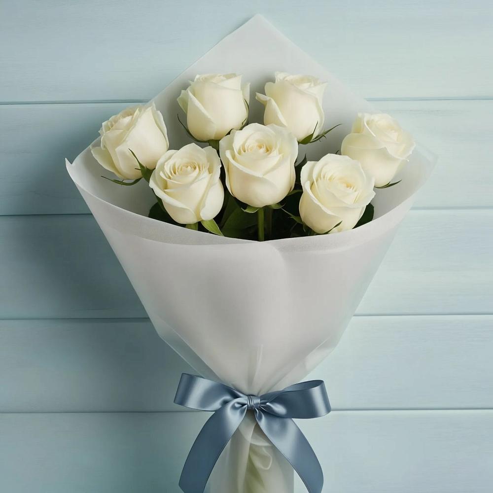 Букет 7 Белых роз Эдлесс Лав в Васильково