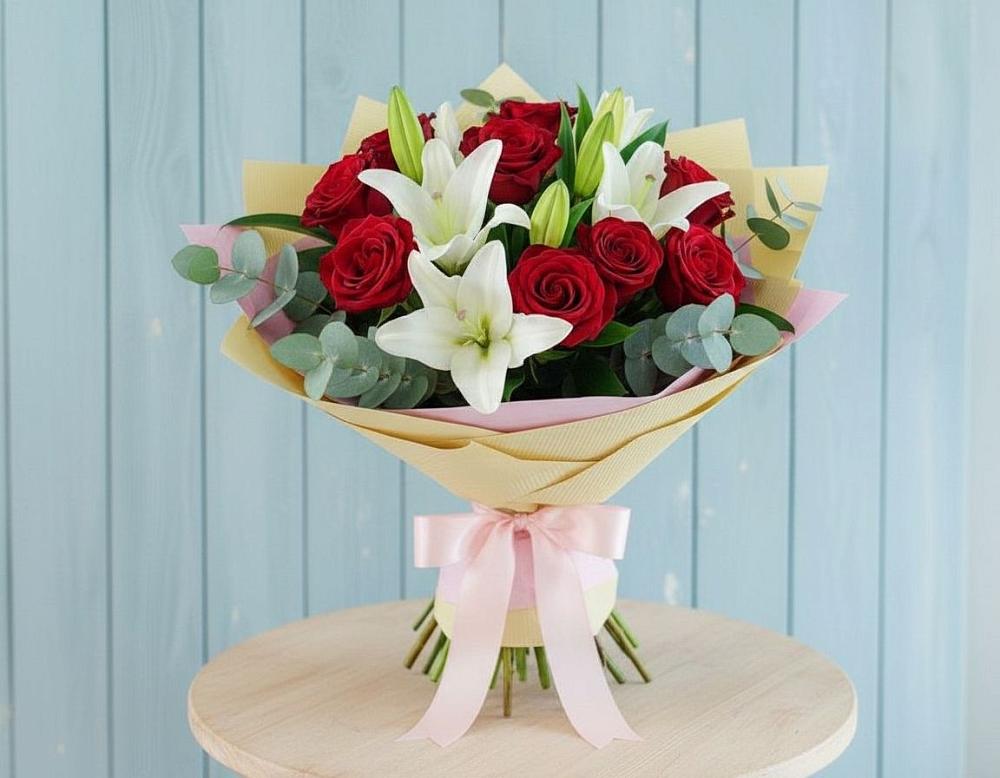 Букет цветов из: Лилии и Розы в Васильково